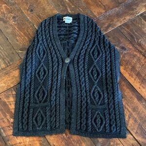 Like new Aran Crafts Black & grey Cable Knit Open-Front vest/sweater merino wool